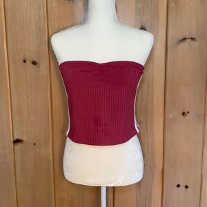 Pink and white striped strapless crop top